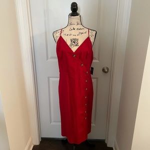 NWT Red Linen button front Express midi dress